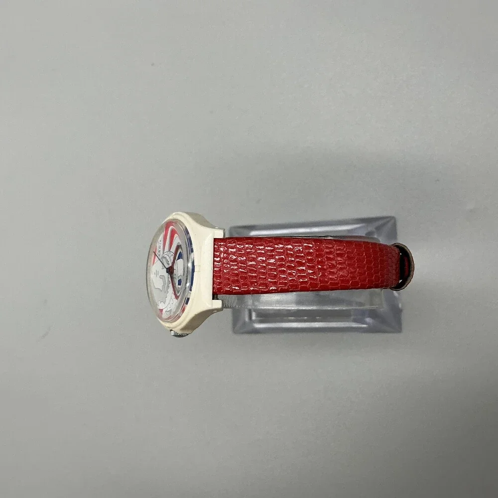 Vintage Timex T Cell Womens Watch 26mm Liberty Flag Dial Red Leather New Battery